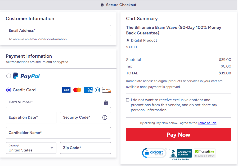 Billionaire Brain Wave -order-page
